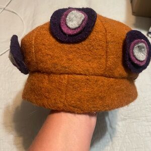 Platania Made In Italy Wool Blend Bucket Hat Brown With Purple Flowers